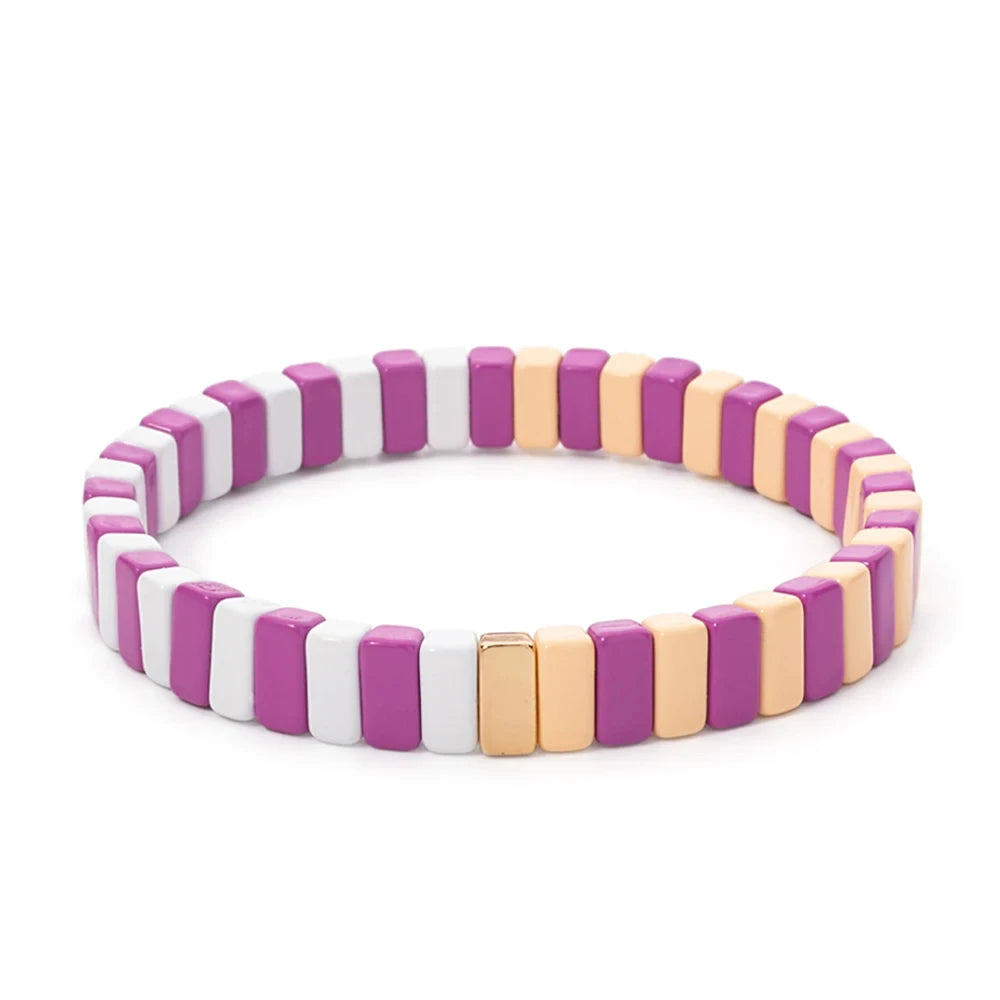 4X8MM Enamel Bracelets Wholesale Colorful Elastic Bangle Handmade Rainbow Beads Jewelry