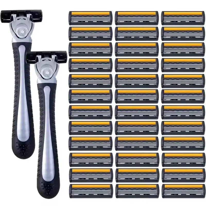 Variety Packs Skin Guard Anti-Slip Handle Replacement Triple Blades Reusable Safety Manual Razors for Men Shaving Bathing Trave