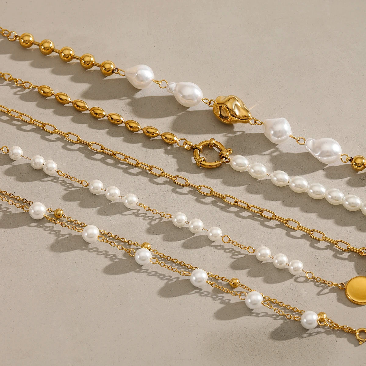 18K Gold Plated Bead Chain Irregular Shaped Glass Pearl Bracelet Chain Women Stainless Steel Rust Proof Anti Allergic Jewelry