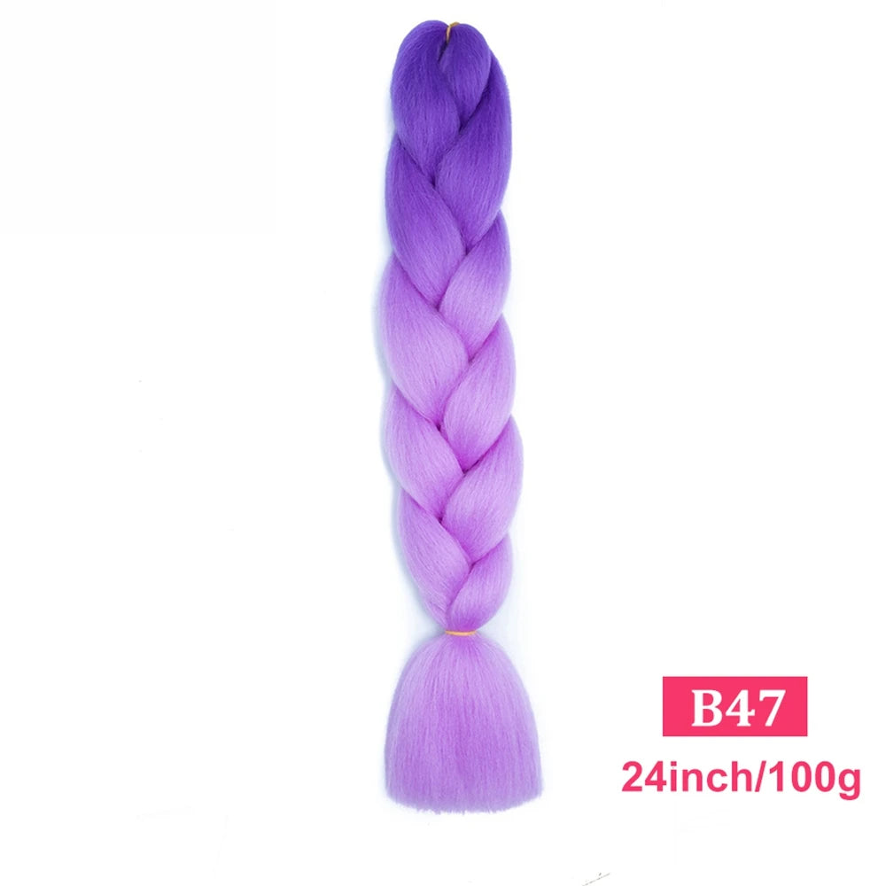 24inch Synthetic Long Braiding Hair Pre Strethced Colorful Ombre Brown Blonde Crochet Jumbo Braids Hair Extensions For Women