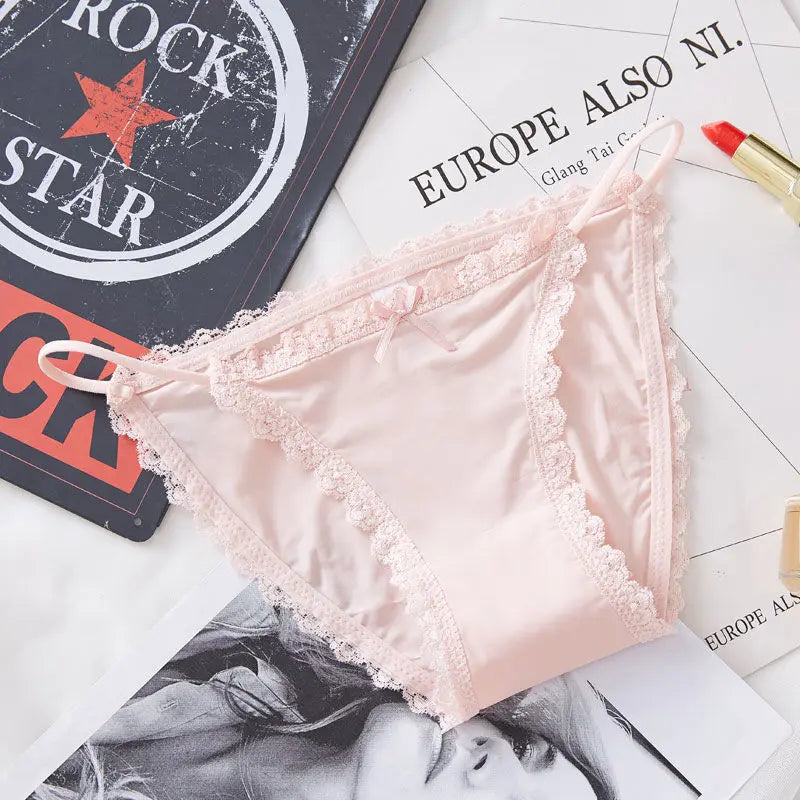 3 Articles Solid Cute Lace Bow Knot Semi Sheer Briefs Comfy Breathable Stretchy Intimates Panties Women's Lingerie  Underwear Viralgem Store
