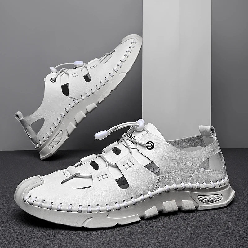 Summer High Quality Men's Fashion Trend Sandals Outdoor Breathable Massage Sole Anti slip Sandals Men's White Sandals Leather Viralgem Store