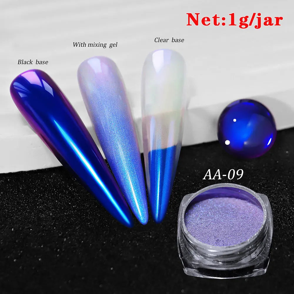 1jar Chrome Chameleon Aurora Nail Powder Metallic Effect Nail Glitter Pigment Mirror Nail Rubbing Dust Gel Nail Polish Supplies
