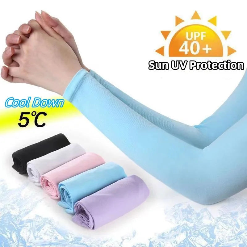 1Pair UV Protection Arm Sleeves for Men Women Summer Driving Sunscreen Ice Silk Cover Hand Protector Half Finger Long Gloves Viralgem Store
