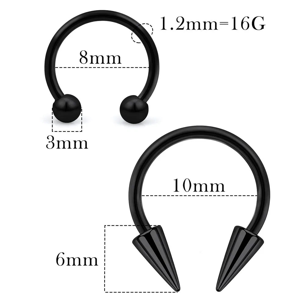 1Pcs Spike Septum Rings 16G Surgical Steel Piercing Jewelry Vertical Snake Bite Jewelry Lip Rings for Women Men 8mm/10mm Viralgem Store