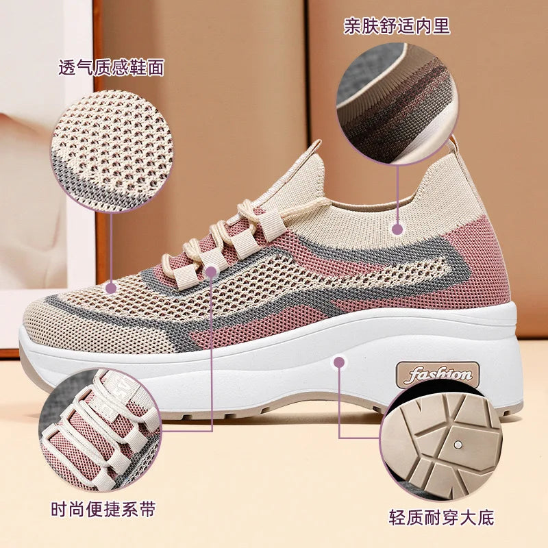 2024 summer platform casual women's shoes increase shoes mesh surface breathable comfortable sports shoes
