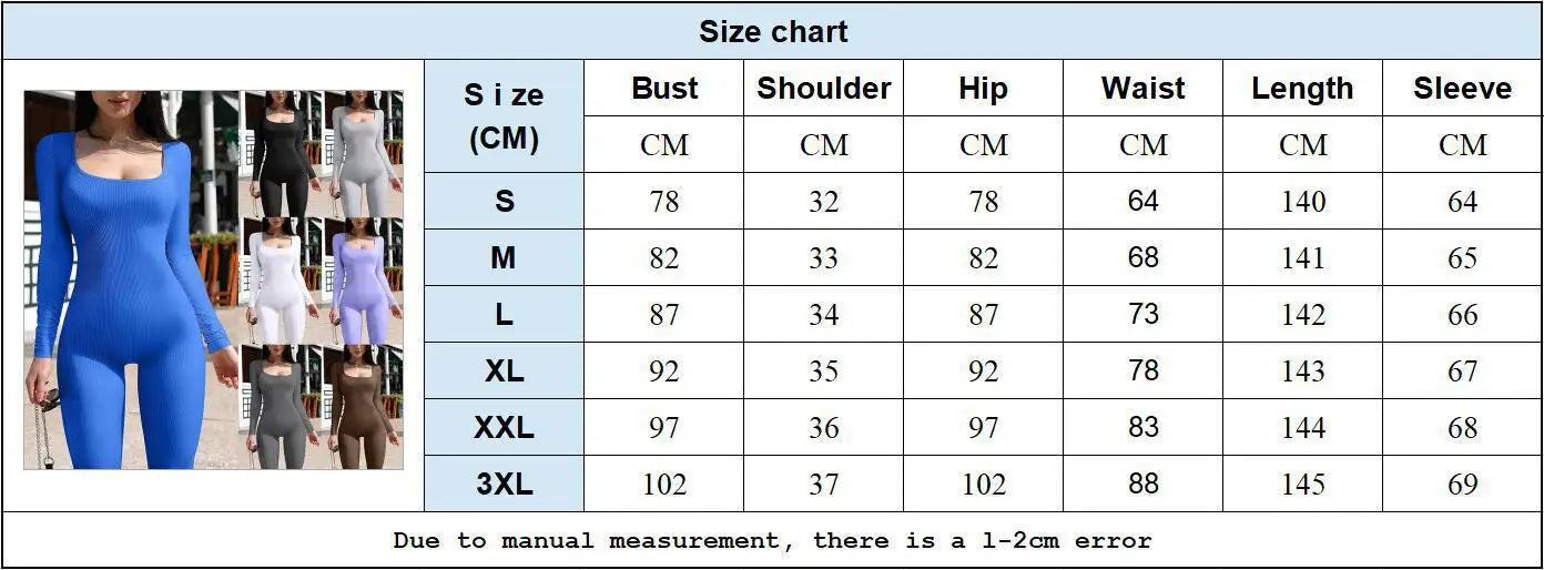 Women Elegant Skinny Jumpsuits Fall Winter Solid Ribbed Knit Long Sleeve Jumpsuit Y2k Square Neck Bodycon Sport Playsuits Female Viralgem Store
