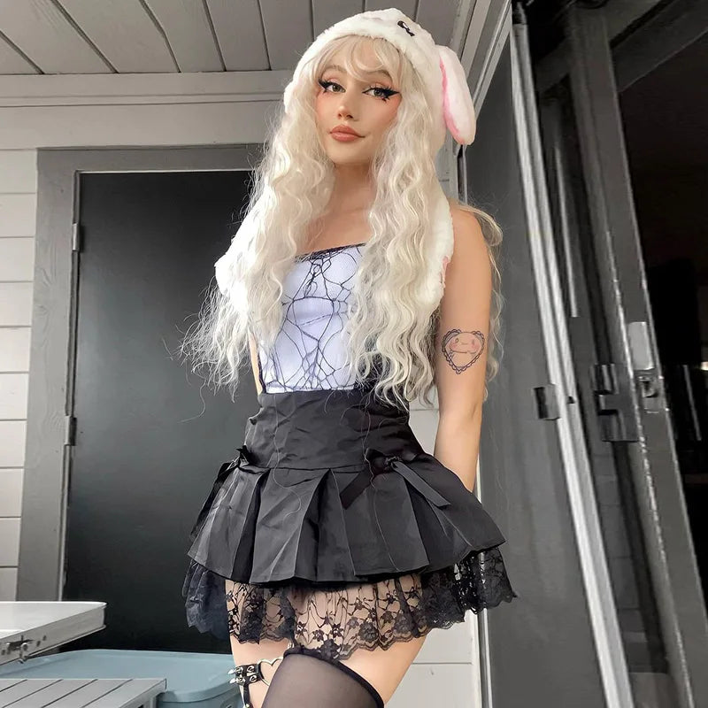 2024 Vintage Gothic Cami Tops Women Mesh Spider Net Lace Tank Vest Female Summer Sexy Club Crop Tops Harajuku 2000s clothes