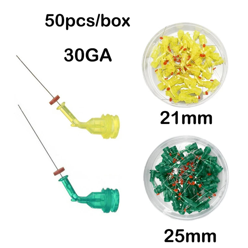 50Pcs Dental Endodontic Endo Irrigation Needle Tip Syringe Irrigator Disposable Root Canal Syringe Tips 30GA Double Side Hole