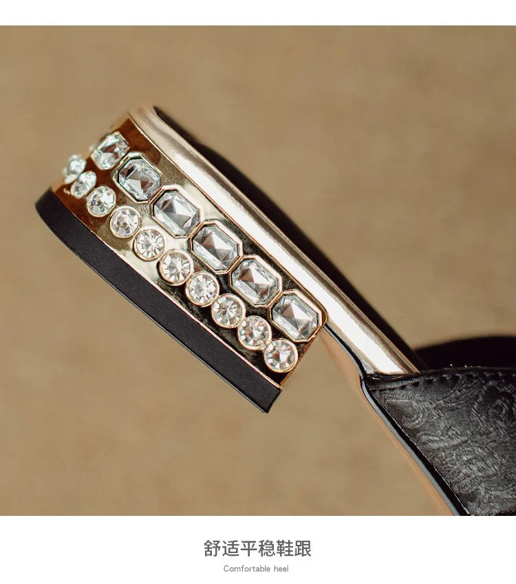 2024 Summer Elegant Sandals Women New Rhinestones Fashion Dress Half Slippers Baotou Women's Temperament Chinese Style Slippers