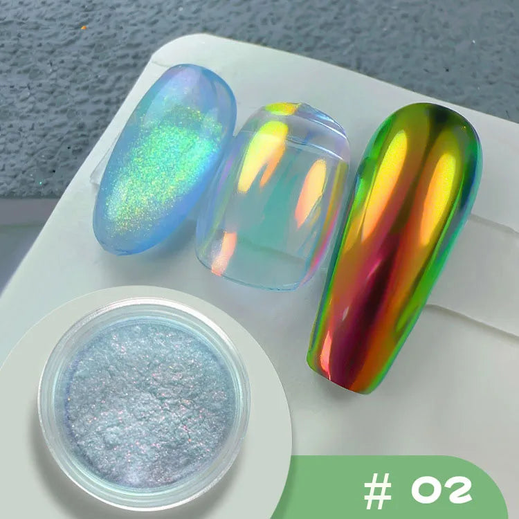 1jar Chrome Chameleon Aurora Nail Powder Metallic Effect Nail Glitter Pigment Mirror Nail Rubbing Dust Gel Nail Polish Supplies