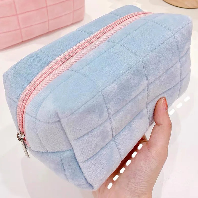 Women Zipper Fur Cosmetic Storage Bag Large Solid Makeup Organizer Handbag Stationery Pencil Case Travel Make Up Toiletry Punch Viralgem Store