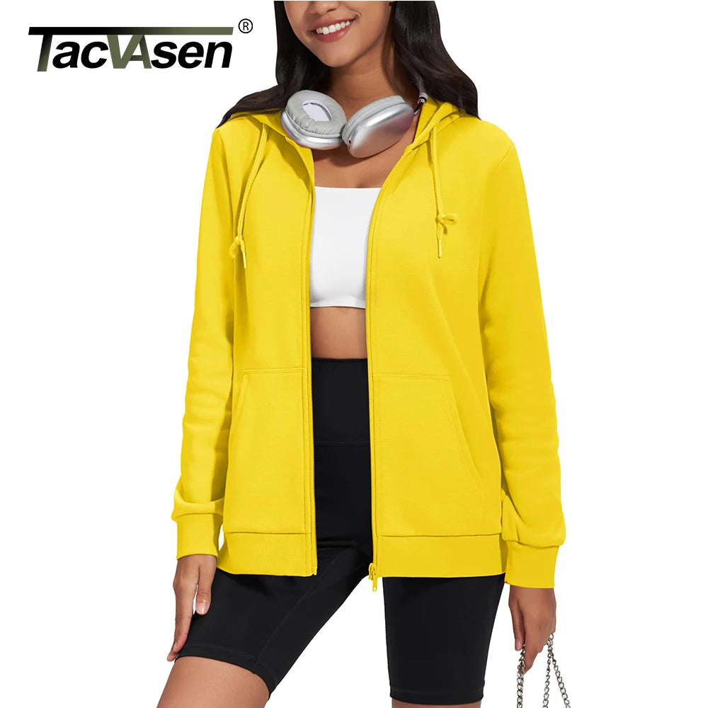TACVASEN Fleece Lining Jogging Sweatshirts Womens Long Sleeve Hoodies Full Zip Up Jacket Workout Running Sportswear Casual Coats