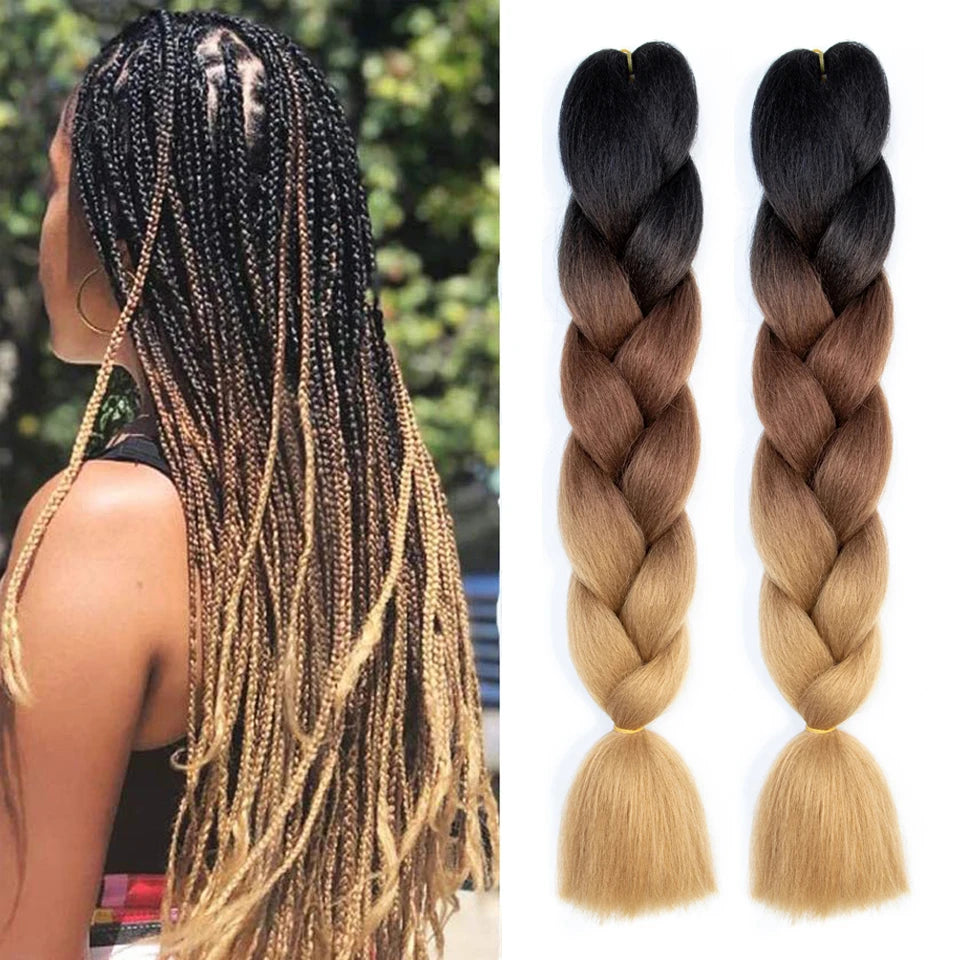 24inch Synthetic Long Braiding Hair Pre Strethced Colorful Ombre Brown Blonde Crochet Jumbo Braids Hair Extensions For Women