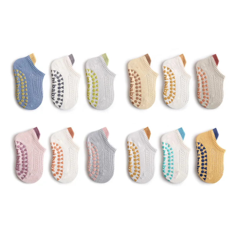 6 Pairs Baby Boys Girls Cotton Non-slip Floor Socks Summer For Toddler Kids Indoor Activities Learn To Walk Ankle Socks