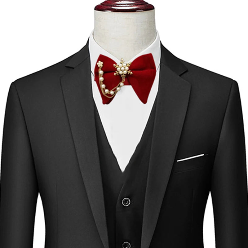 Vintage Men's Bow Tie Pearl Chain Velvet Collar Flower British Korean Wedding Business Banquet Host Dress Accessories Bow-tie