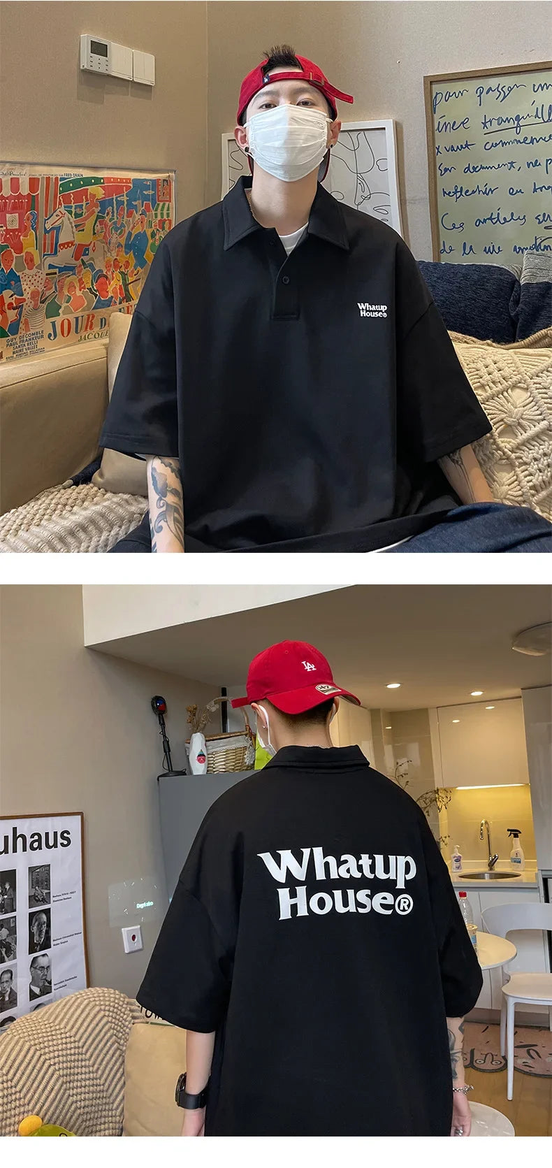 Trendy Polo Shirt Loose Fit Casual Men's Lapel Top Hk Style Hip Hop Short Sleeve T-shirt Fashion Outerwear