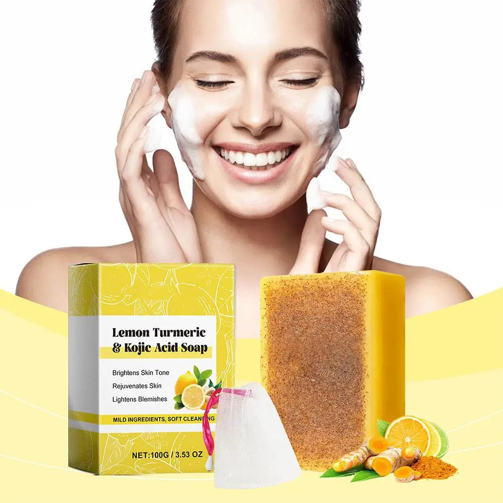 100g Lemon Turmeric Kojic Acid Soap Turmeric Face And Body Wash Clean Soap Bar, Firm Pores Lemon Turmeric Glowing Skin Care Soap