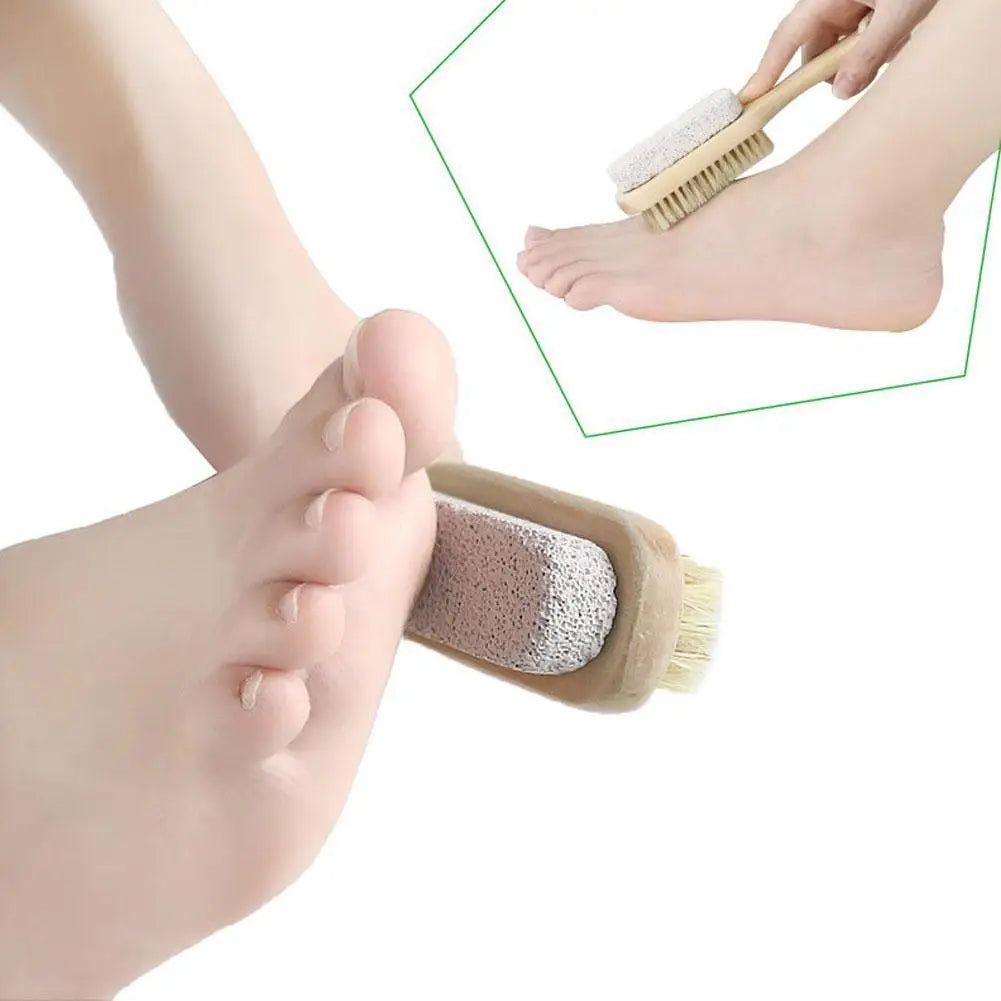 1pc Wood Handle Pumice Stone Foot Brush Scrubber Feet Natural Skin Dead Exfoliating Bristle Massage Tool Pedicure Remover B K2F1
