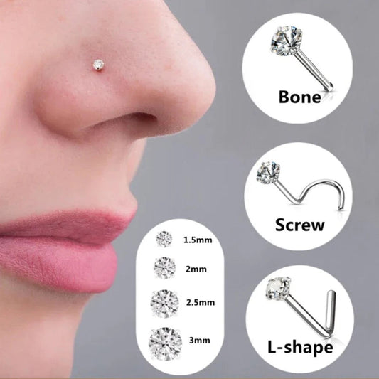 1PC 1.5-3mm Mini Zircon Nose Studs 316L Stainless Steel L Shape Nose Ring Cartilage Earrings for Women Men Body Piercing Jewelry Viralgem Store