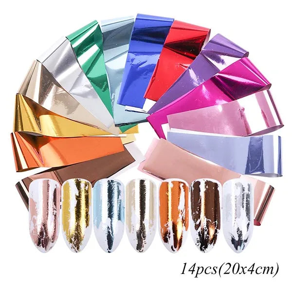 10Pcs Hologram Transfer Foil Nails Laser Stars Holographic Nail Stickers Mermaid Tail Sliders Metallic Gel Polish Wraps NLXKY01