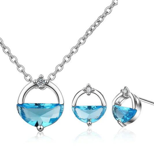 925 Sterling Silver Blue Crystal Elegant Jewelry Sets For Women Wedding Earrings Necklaces Accessories Viralgem Store