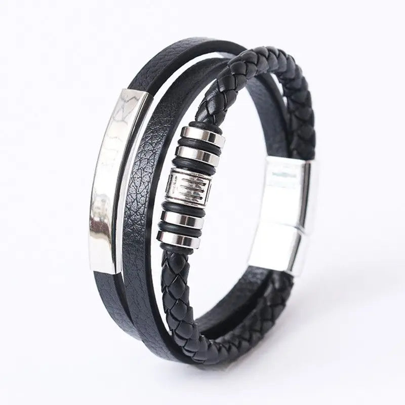 Trendy Leather Bracelets For Men Stainless Steel Bracelet 21CM Multilayer Braided Rope Bracelets for Male Jewelry Gifts Viralgem Store