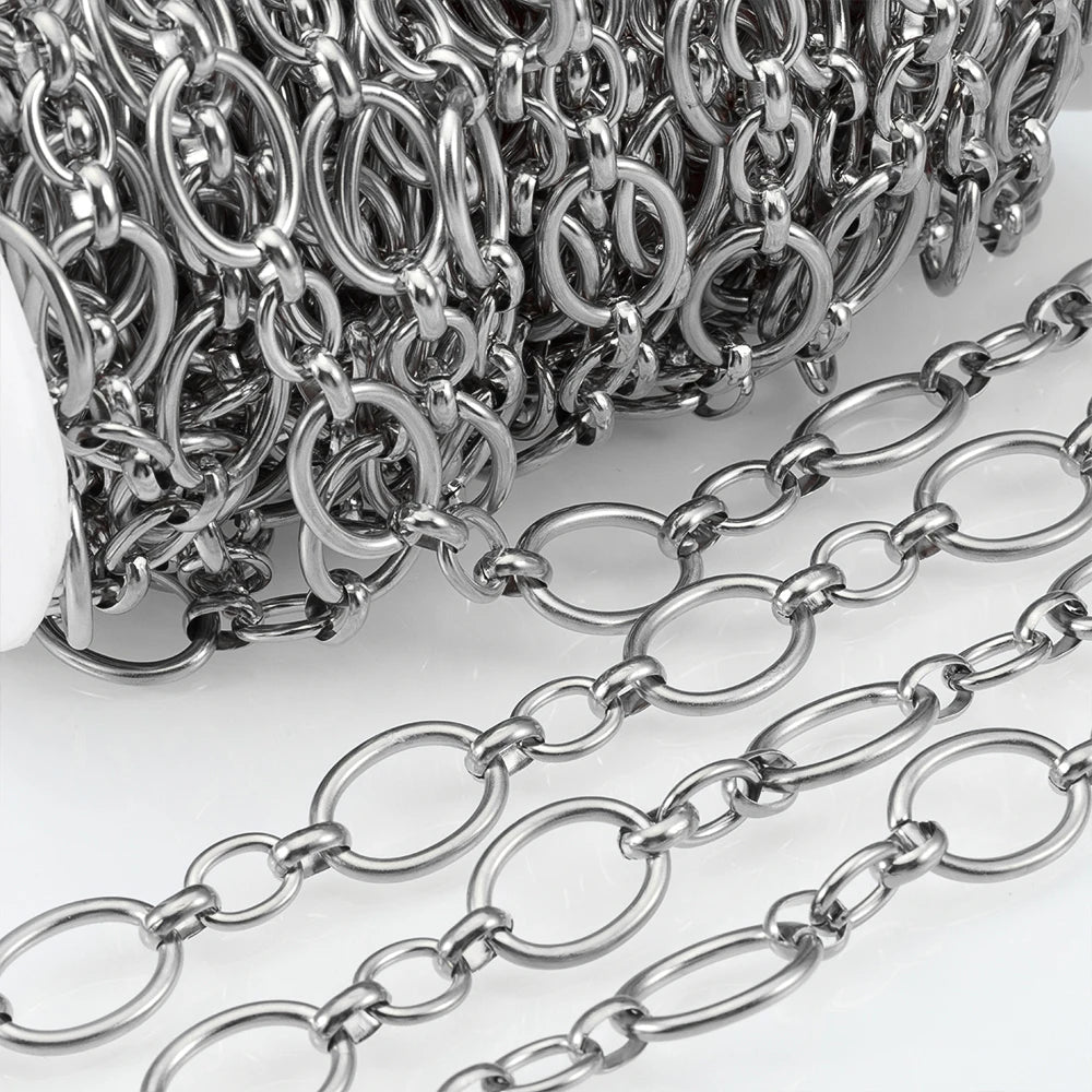 1M Stainless Steel Big Oval Cross Small Circle Link Chains Heavy Chunky Punk Chain DIY Jewelry Making Supplies Necklace Bracelet Viralgem Store