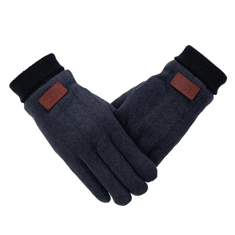 Winter business Men's Warm Gloves Touch Screen Cloth Velvet Windproof Thickened Outdoor Driving Cycling Motorcycle Male Mittens