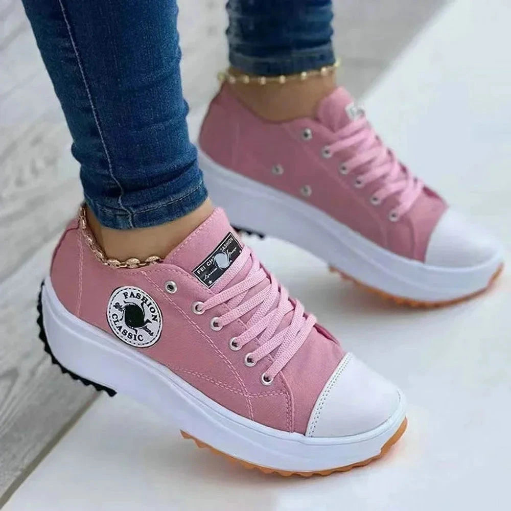 Women’s Pattern Canvas Sneakers  Casual Flat Lace-Up Shoes Zapatillas Mujer Chaussure Femme Viralgem Store