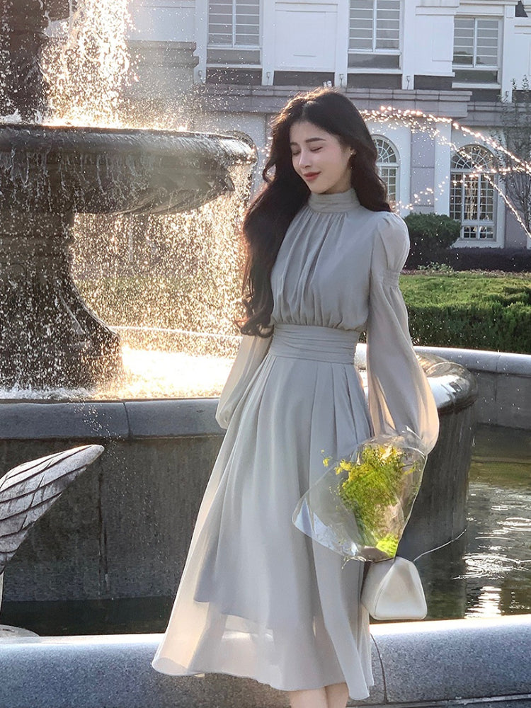 White Solid Vintage Party Midi Dress Women Puff Sleeve Slim Sweet Elegant Dress Ladies High-waisted French Style Chic Dress 2023 Viralgem Store