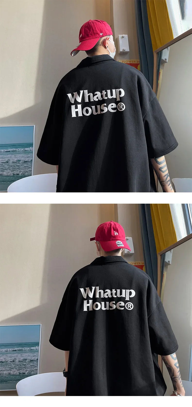 Trendy Polo Shirt Loose Fit Casual Men's Lapel Top Hk Style Hip Hop Short Sleeve T-shirt Fashion Outerwear