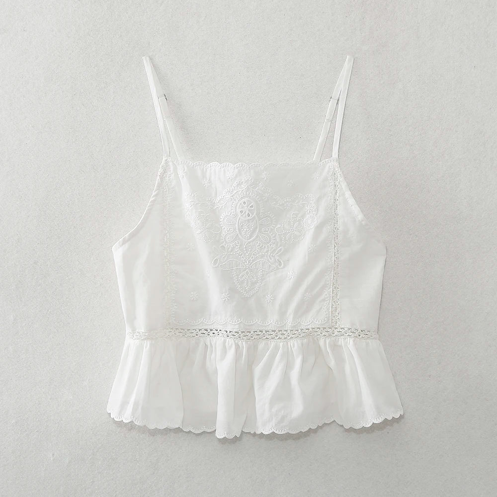 XNWMNZ Women's Fashion 2023 Embroidered Top Women Vacation Straight Neckline Adjustable Thin Straps Versatile Female Top