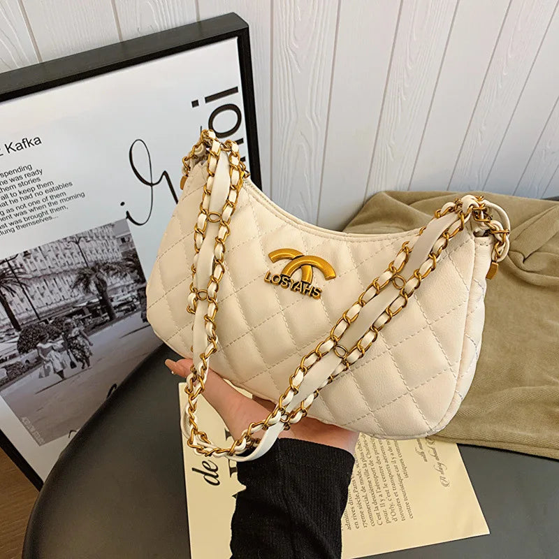 Advanced texture diamond grid small bag for women's 2025 autumn and winter new retro light luxury chain shoulder armpit bag