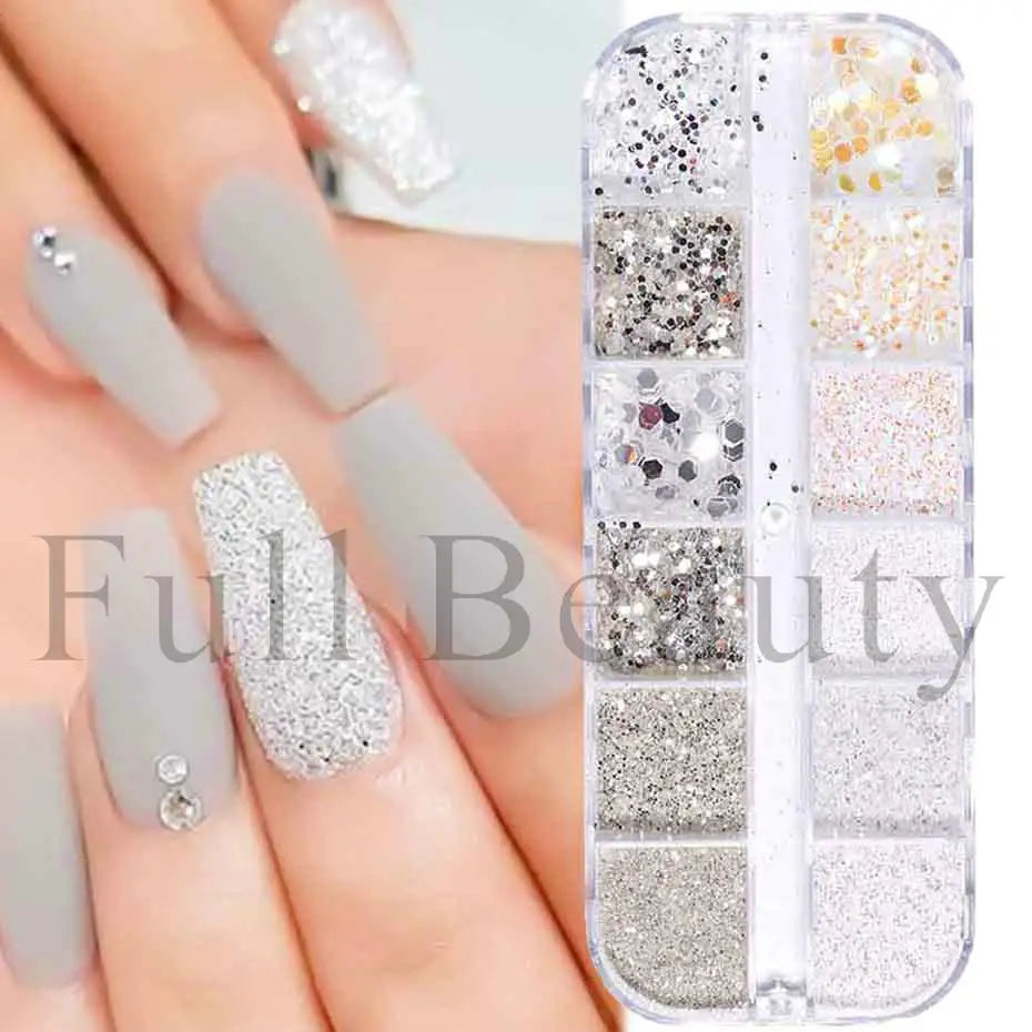 12 Grids Opal Dream Crystal Sequins Nail Flake Galaxy Iridescent Aurora 3D Paillette for Winter Autumn Manicure Decoration SWYFH Viralgem Store