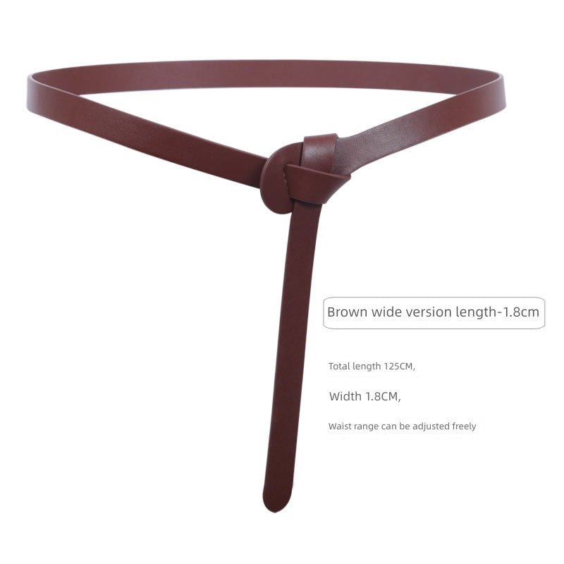 Women's Woolen Sweater Accessories Leather Coffee Color Lengthened Belt