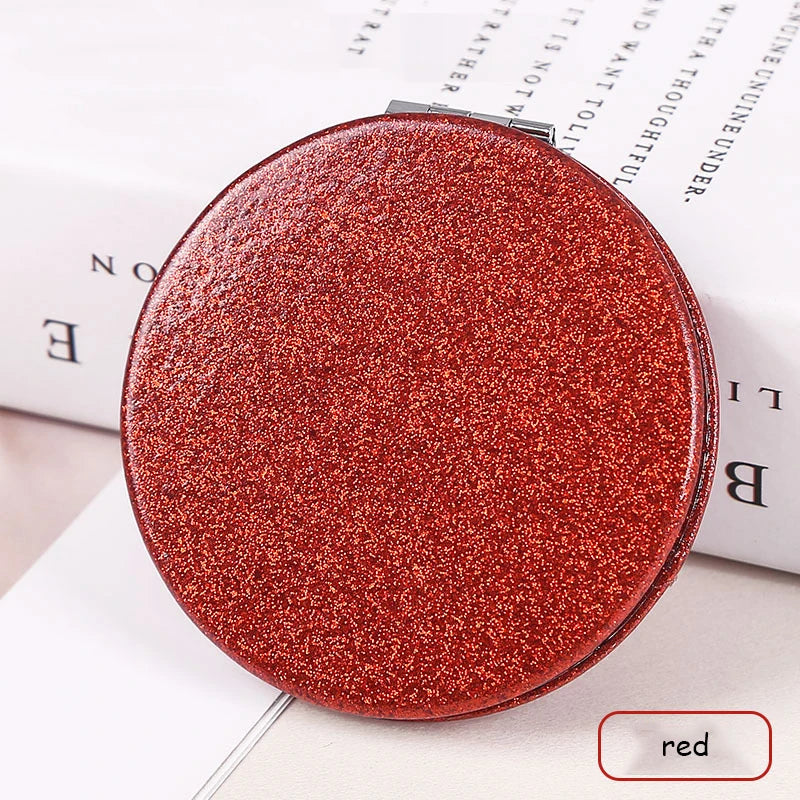 1pc Portable Glitter Round Makeup Mirror Hand Pocket Folding Cosmetic Mirror Double Face Make Up Mirror