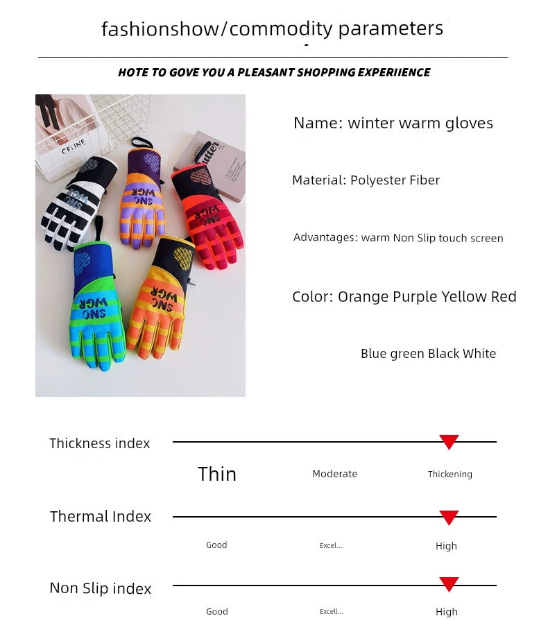 Waterproof Ski Gloves for Women Winter Fleece-Lined Thickened Cotton Students Warm-Keeping Cold-Proof Windproof Touch Screen Cycling Motorcycle Men