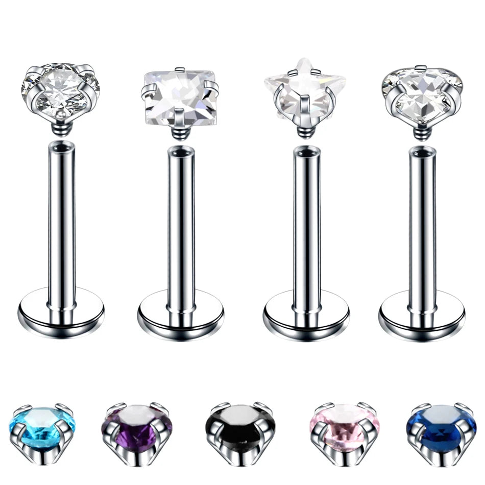 WKOUD 16g Stainless Steel Lip Labret Piercing Crystal Ball Monroe Lip Stud Helix Tragus Conch Cartilage Earrings 6/8/10mm