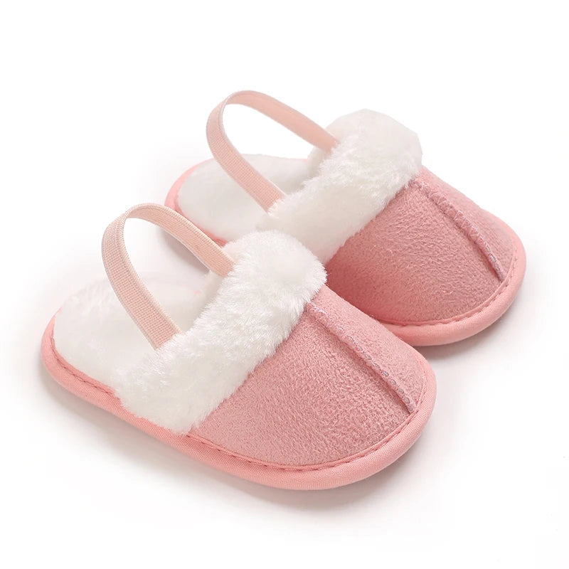 0-1 Years Old Winter Baby Slippers Fluffy Baby Boy Girl Sandals Cute Plush Soft Non-slip Sole Toddler First Toddler Baby Shoes