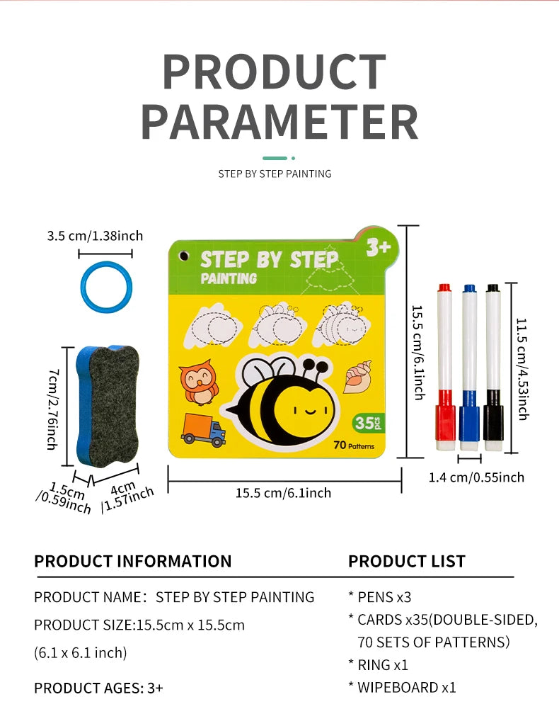 70 Patterns Step-By-Step Learning Simple Drawing Card Book, Reusable Graffiti Set, Cartoon Educational Line Drawing Introductory Enlightenment, Kindergarten Art Activity Teaching Aids, Drawing Skills and Pen Control Training
