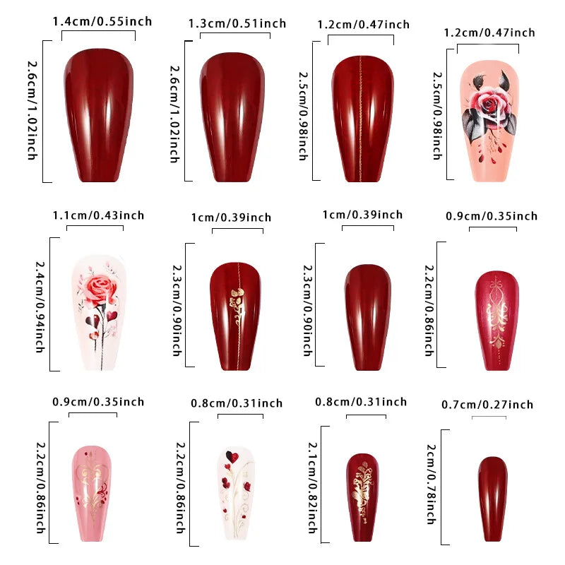 24pcs/set short Medium fake nails square ballet almond nail tips pink beautiful heart for Valentine's Day press on false nails