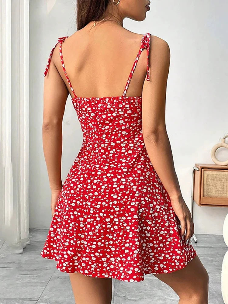 Women's Summer Floral Spaghetti Strap Beach Short Dress,Womens Dresses,Woman Clothing,Woman Clothes,Sundress,New In Dress 2025 Viralgem Store