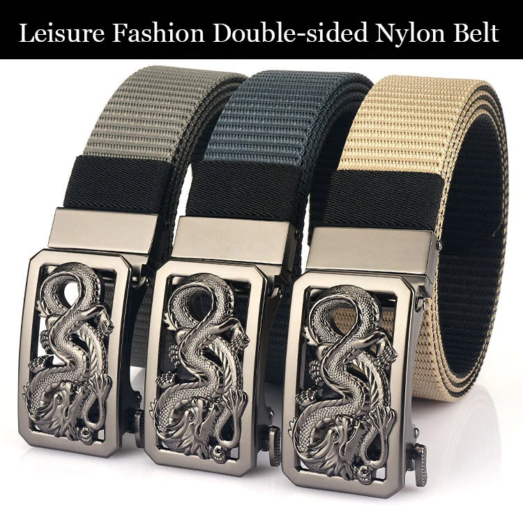 SupSindy New Man Double-sided Nylon Belt Dragon Rotate Metal Automatic Buckle Canvas Belts for Men Jeans Waistband Bicolor Strap Viralgem Store
