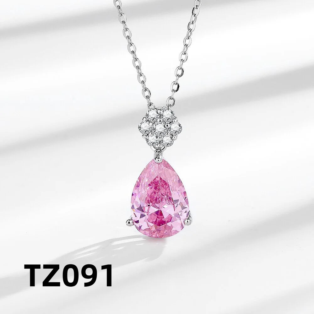 925 Sterling Silver Jewelry Set Shiny Rose Quartz Zircon Women Necklace Earrings Birthday Wedding Party Jewelry Gift Viralgem Store