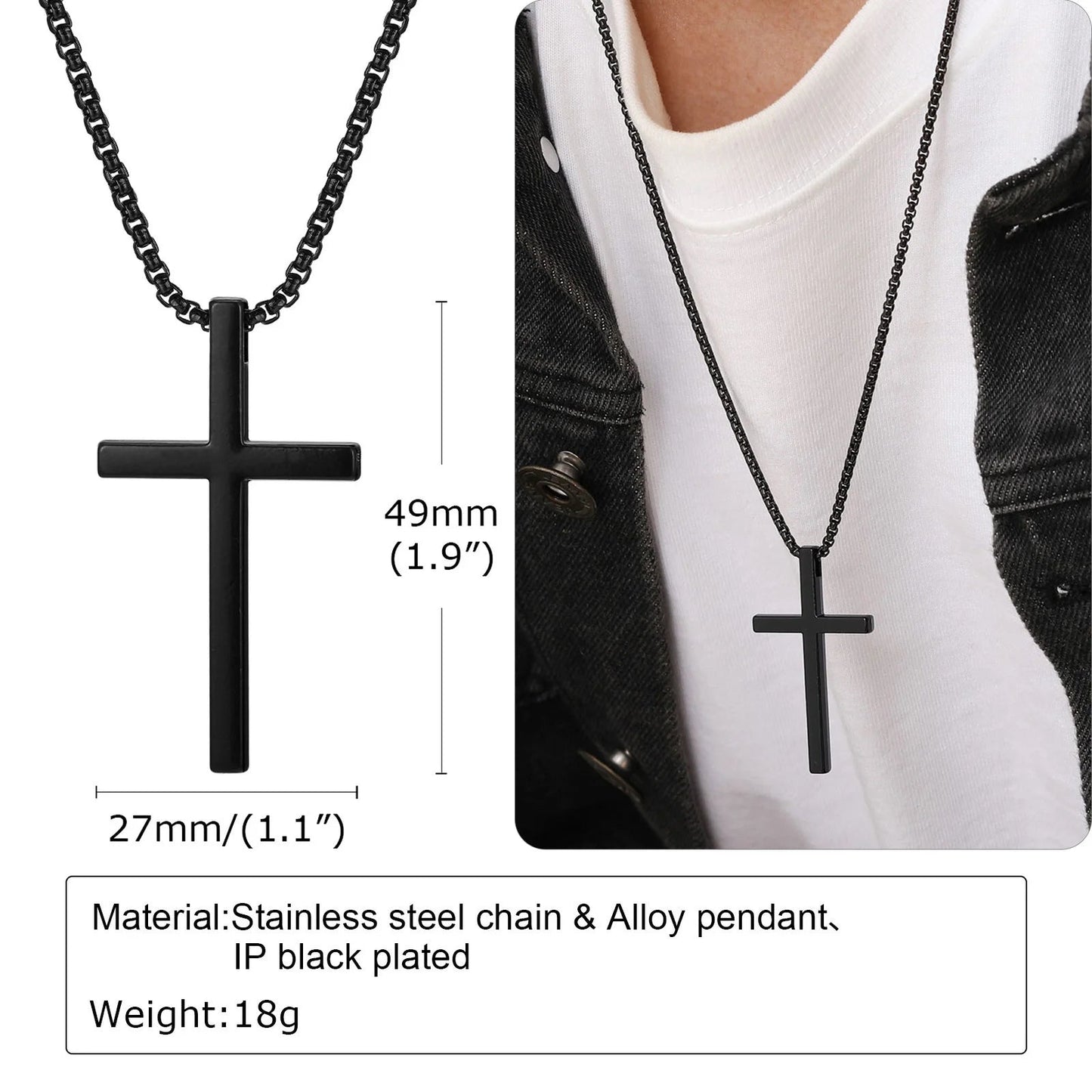 Vnox Cross Necklace for Men Women, Silver Color Plain Cross Pendant Collar with Stainless Steel Box Chain Viralgem Store