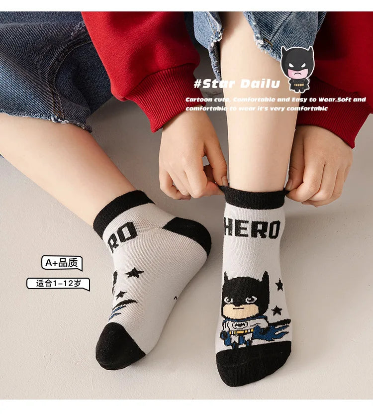 5 Pairs Spiderman Cotton Children's Socks iron Man Hulk Thor Anime kids Boys Short Socks Cartoon Baby Spring Summer Sock Y