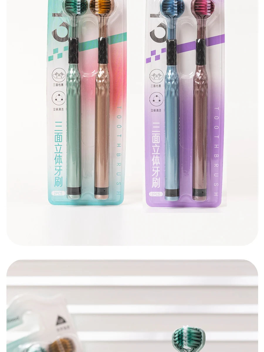 3-Sided Toothbrush for Comprehensive Cleaning | Ideal Angle Design | Raised Tongue Coating Brush | 2-Pack | Soft Bristles for Ge Viralgem Store