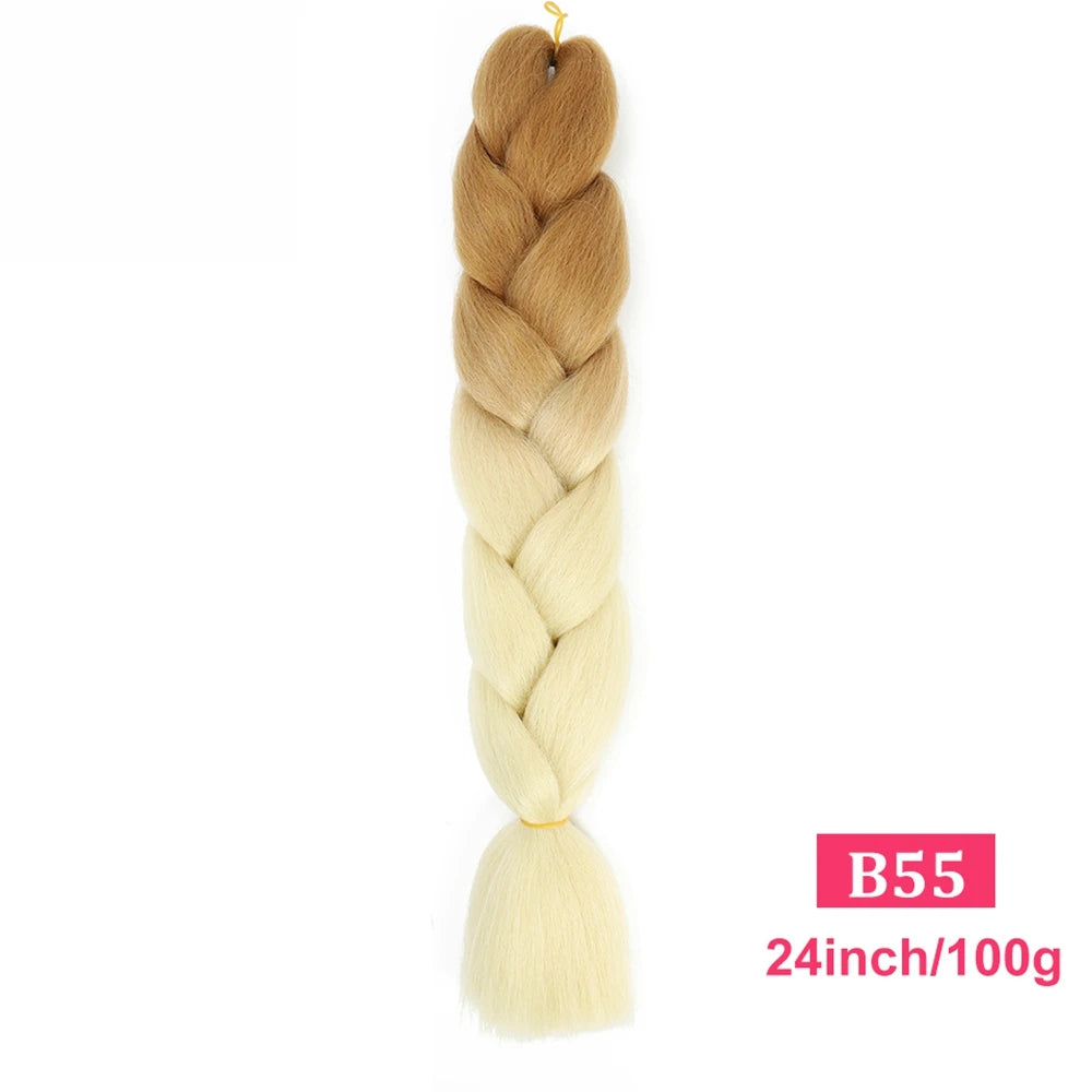 24inch Synthetic Long Braiding Hair Pre Strethced Colorful Ombre Brown Blonde Crochet Jumbo Braids Hair Extensions For Women