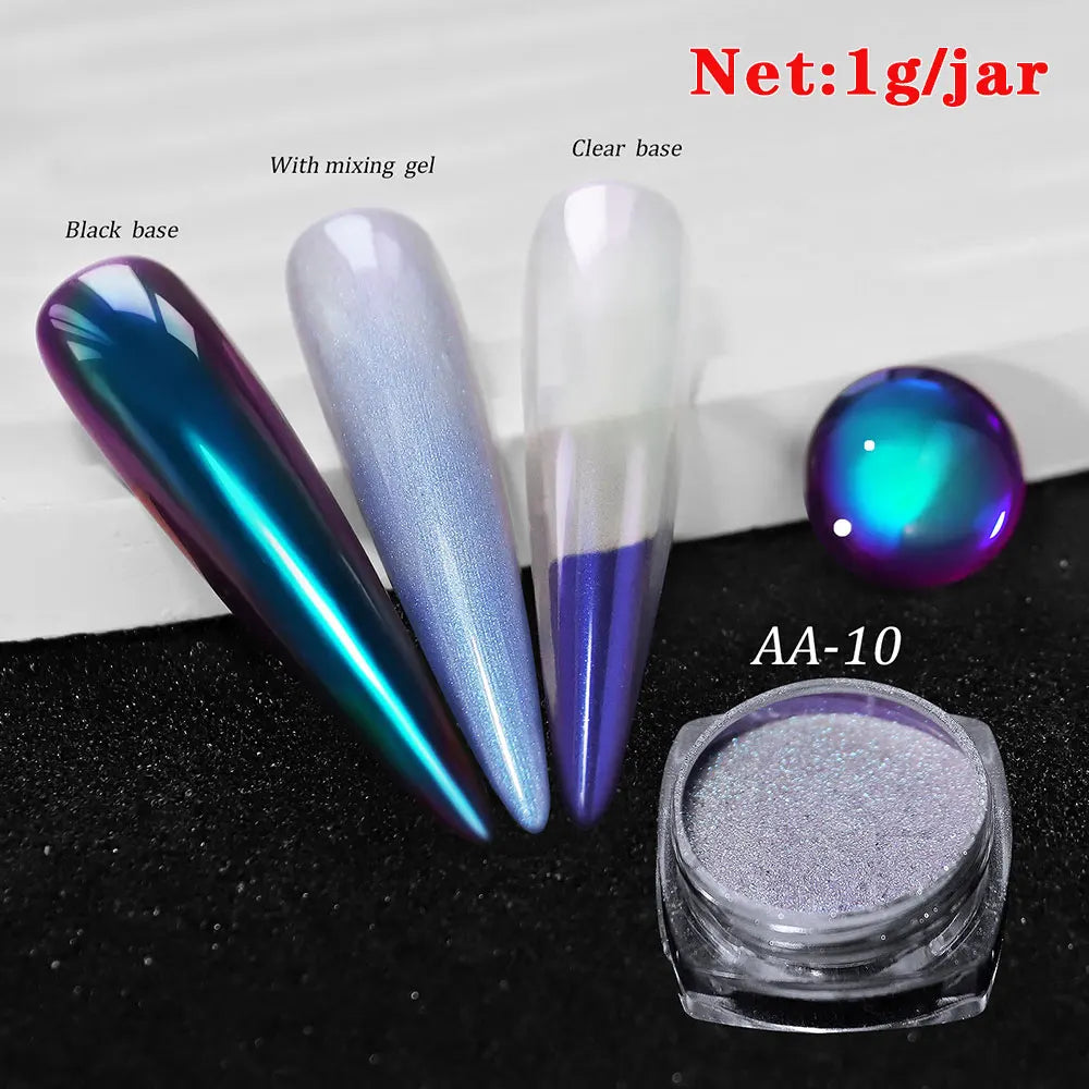 1jar Chrome Chameleon Aurora Nail Powder Metallic Effect Nail Glitter Pigment Mirror Nail Rubbing Dust Gel Nail Polish Supplies